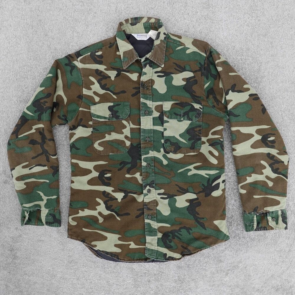 Vintage FiveBrother Shacket Mens  M Camo Quilted Lined Shirt Jacket Made USA